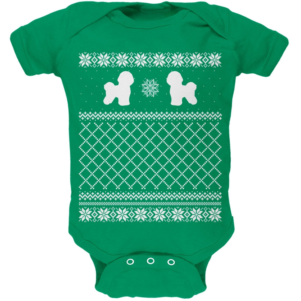 Bichon Frise Ugly Christmas Sweater Kelly Green Soft Baby One Piece