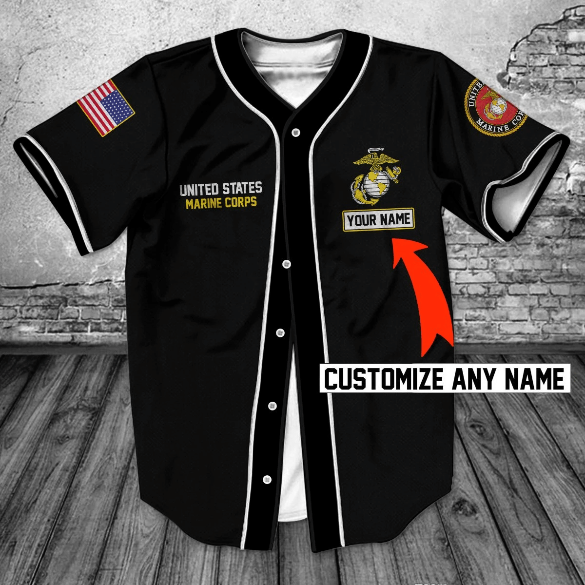 U.S MARINE BASEBALL SHIRT – CUSTOMIZED NAME DCT