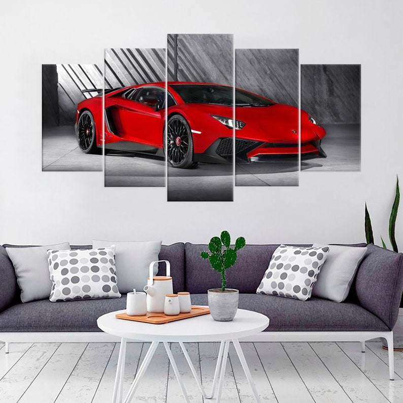 Red Lamborghini Aventador Sv Super Car Wall Art Canvas Printing Decor ...