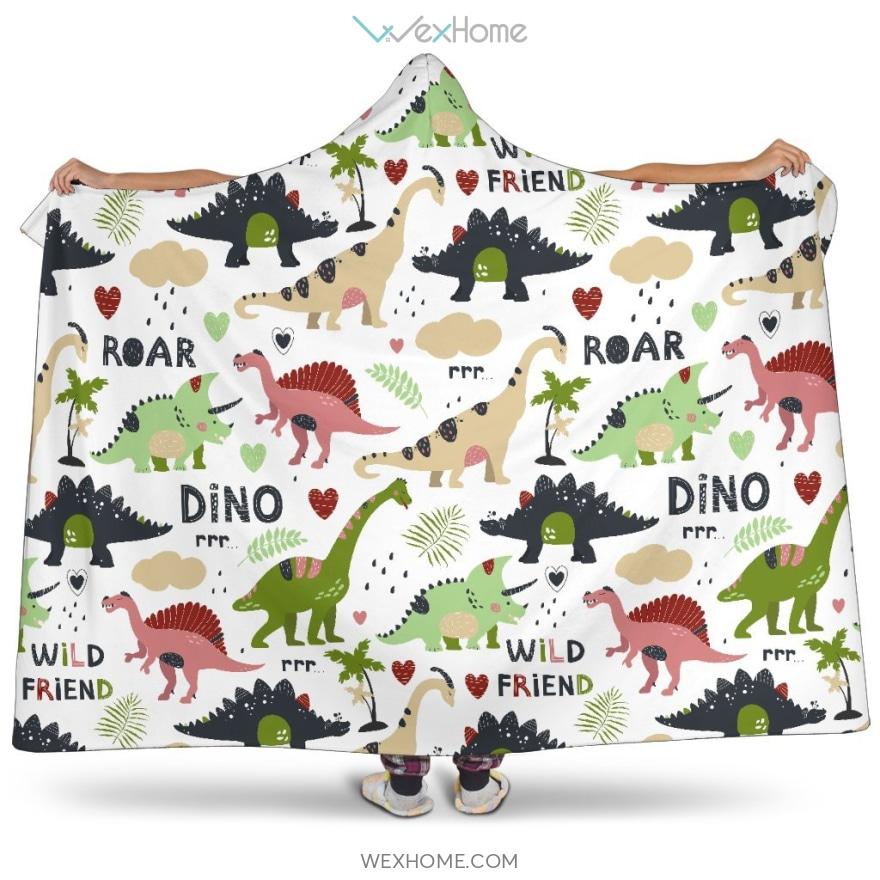 Cute Dinosaurs Pattern Hooded Blanket