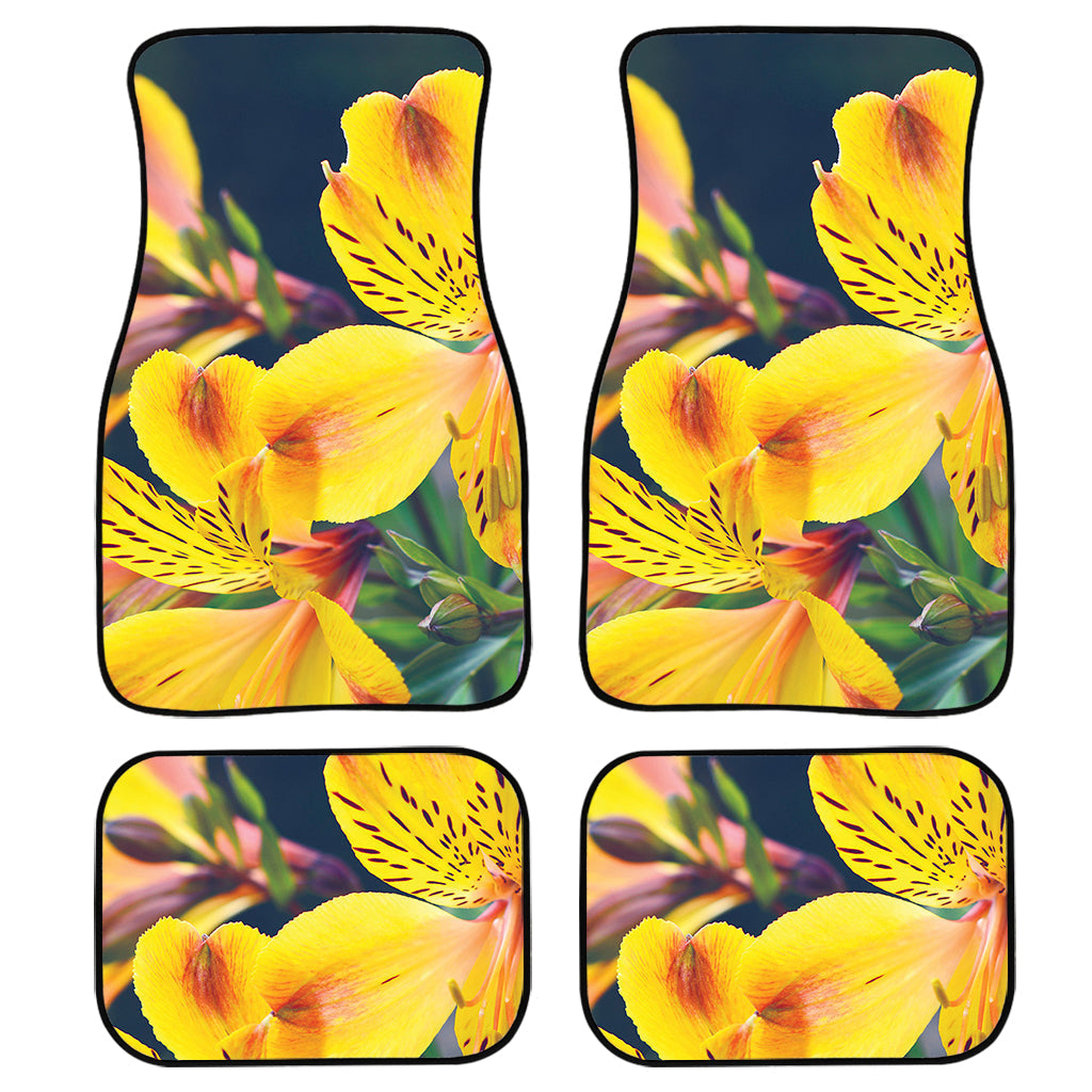 Yellow Alstroemeria Print Front And Back Car Floor Mats, Front Car Mat