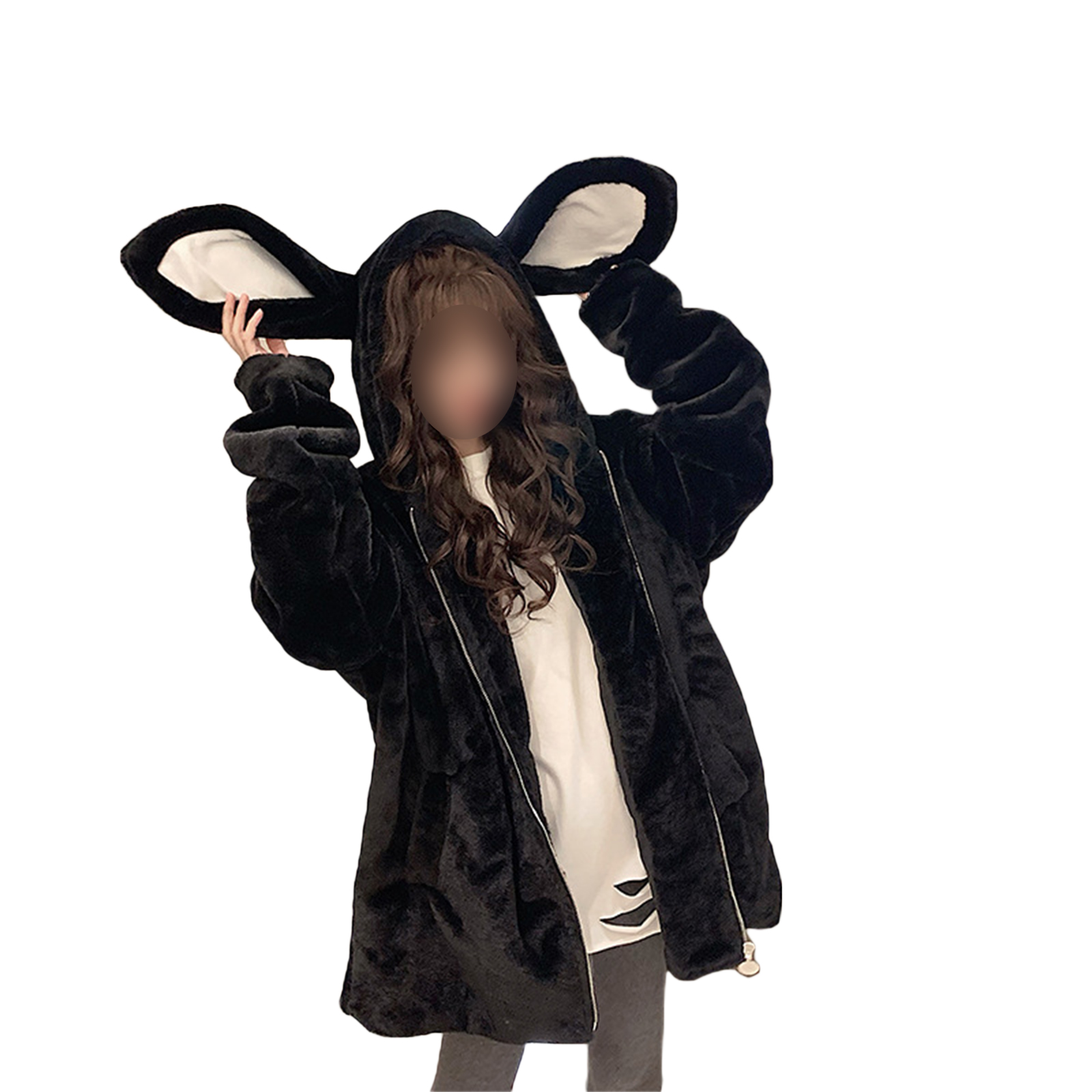 IMCUTE Kawai Girly Bunny Hoodie Cute women’s cartoon rabbit long sleeve plush jacket Winter warm sweater Korean style jacket alx