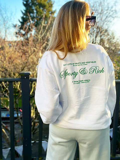 ZESSAM Classic Green Letter Graphic Print Unisex Sweatshirts Women Running Sporty Loose Female Pullover Vintage Lady Top alx