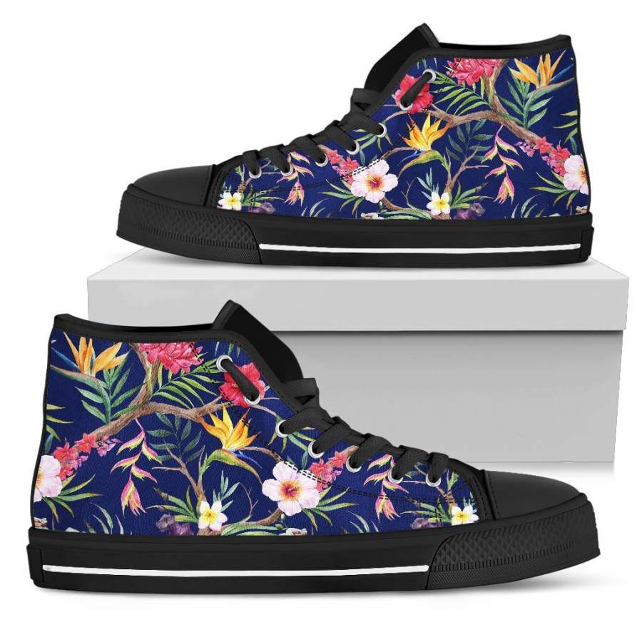 Watercolor Tropical Flower Pattern Print Men’s High Top Shoes