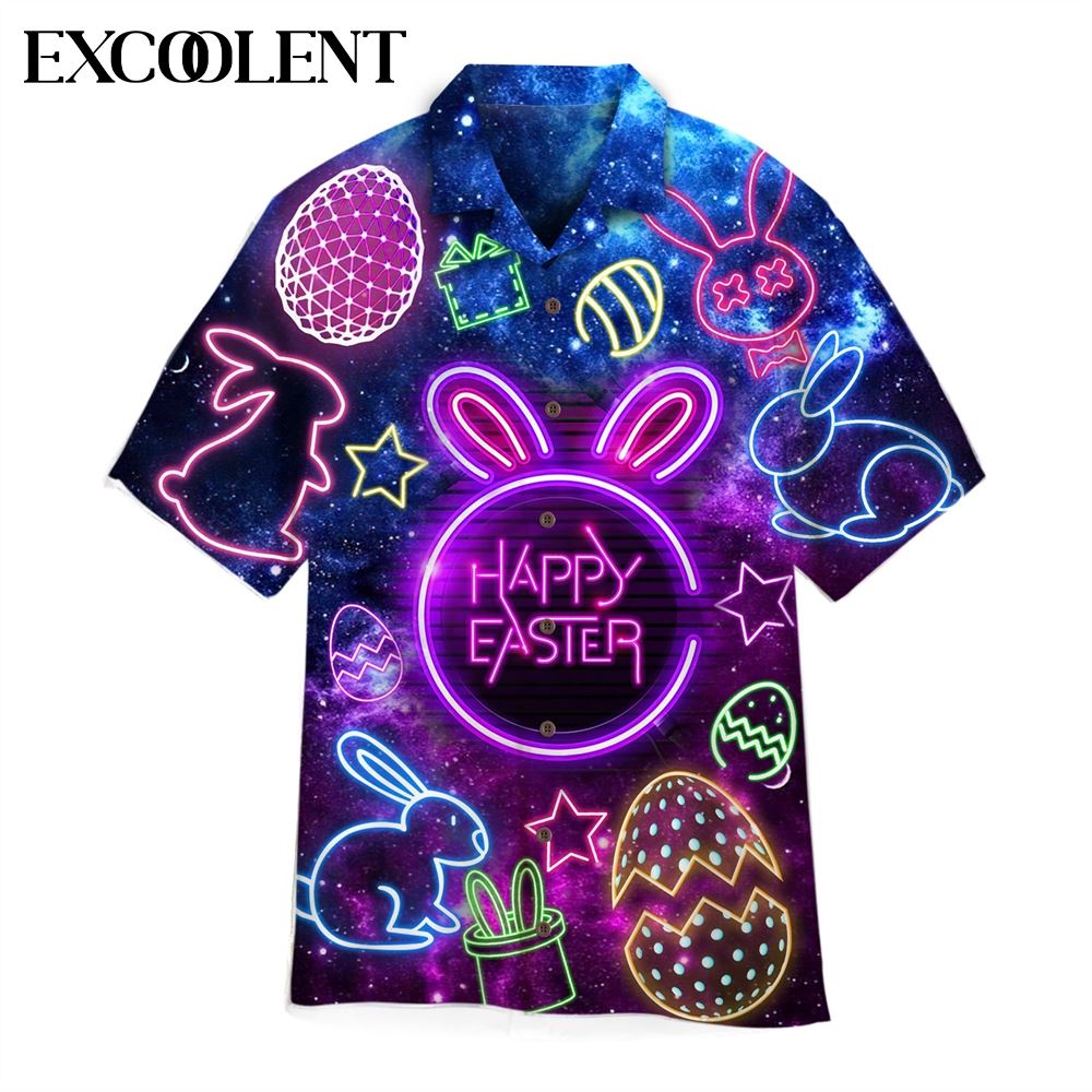 Bunny Eggs Neon Easter Day Aloha Mens Hawaiian Shirt – Easter Shirts For Adults – Easter Gift