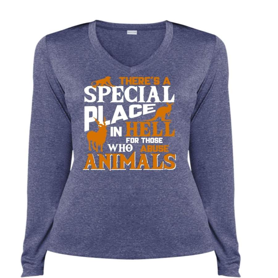 There’s A Special Place In Hell T Shirt, I Love Animal T Shirt, Cool Shirt (Ladies LS Heather V-Neck)