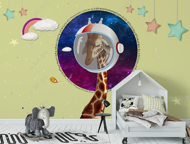 3D Cartoon Space Animal Giraffe Wall Mural Wallpaper Lqh 40