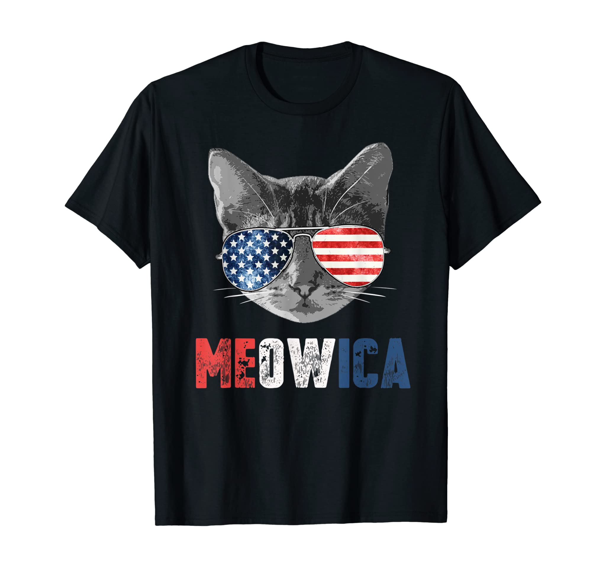 4th of July Shirt Meowica American Flag Cat T-Shirt