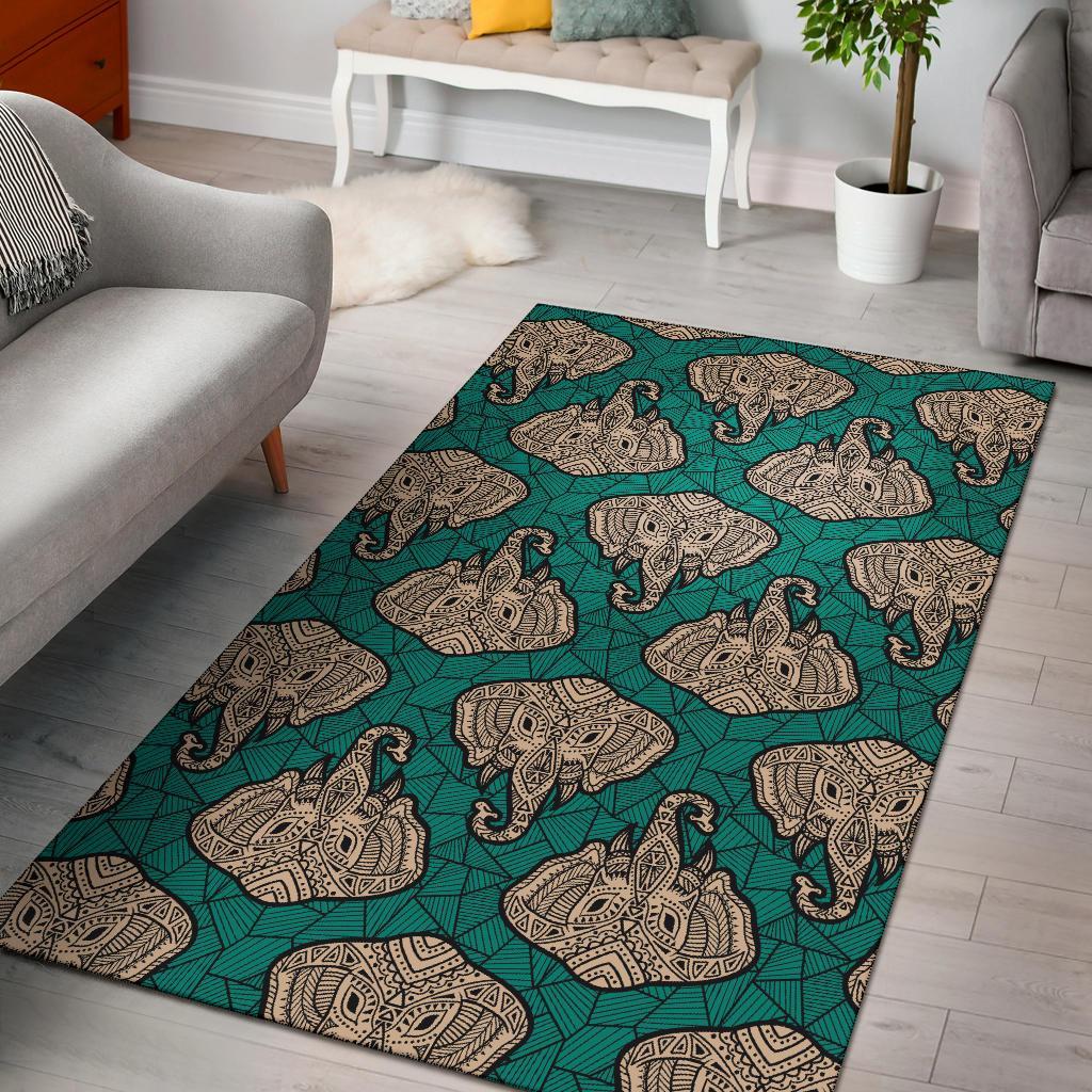 Boho Head Elephant Area Rugs