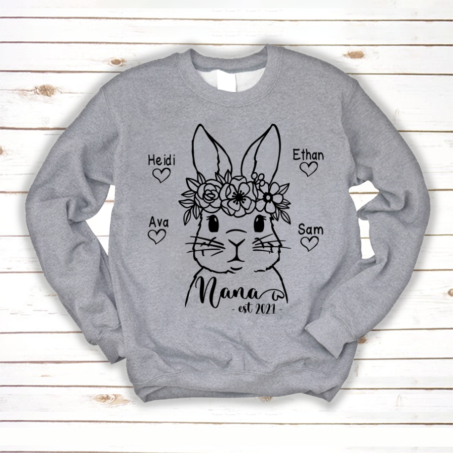 Personalized Nana Est Bunny Flower Easter Sweatshirt