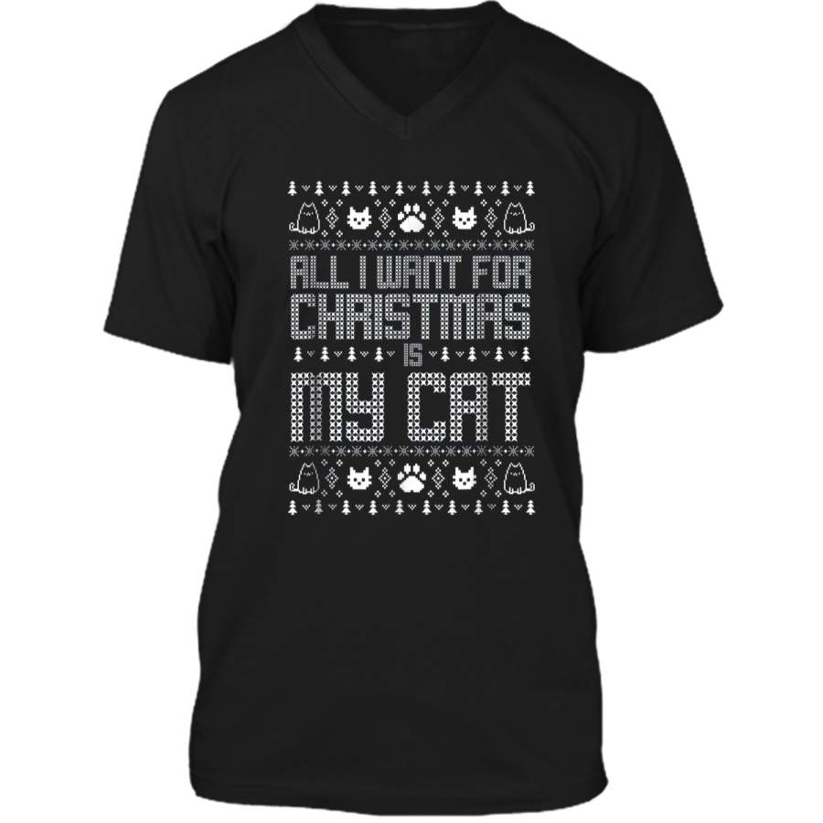 All I want for Christmas is my cat ugly sweater  Mens Printed V-Neck T