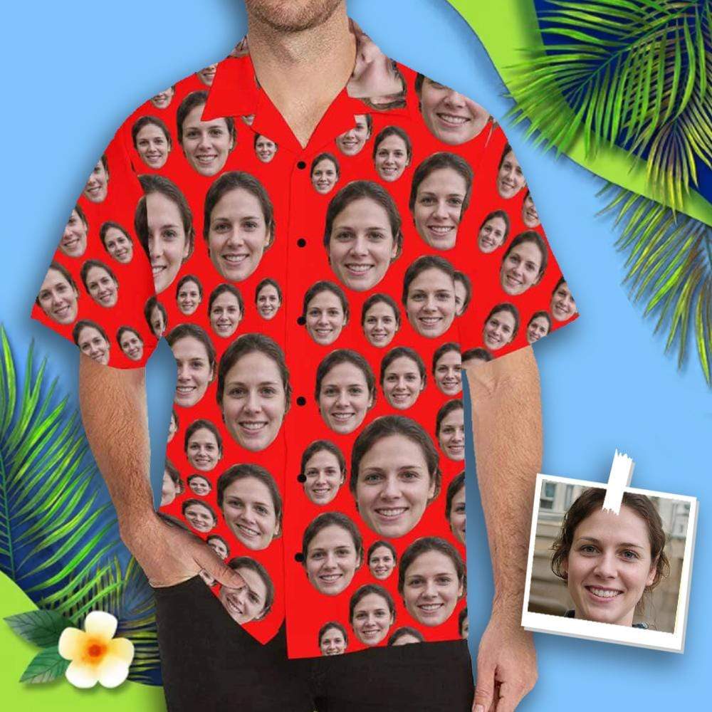 Custom Face Lover Red All Over Print Hawaii Shirt Ha34443