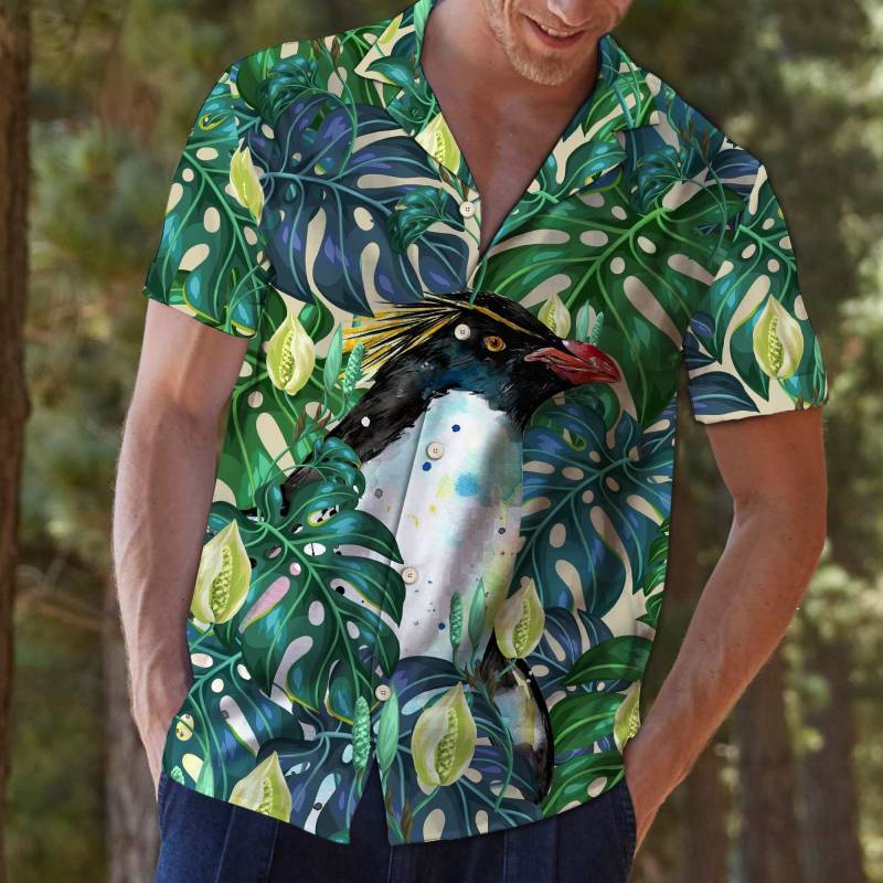 Artsyhomes [Hawaii Shirt] Penguin Tropical Leaves T0907