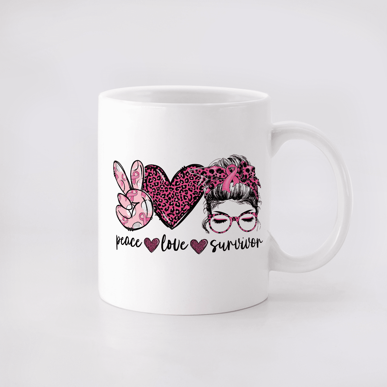 Novelty Ceramic Coffee Mug For Breast Cancer Awareness Peace Love Survivor Leopard Style 11 15Oz Cup