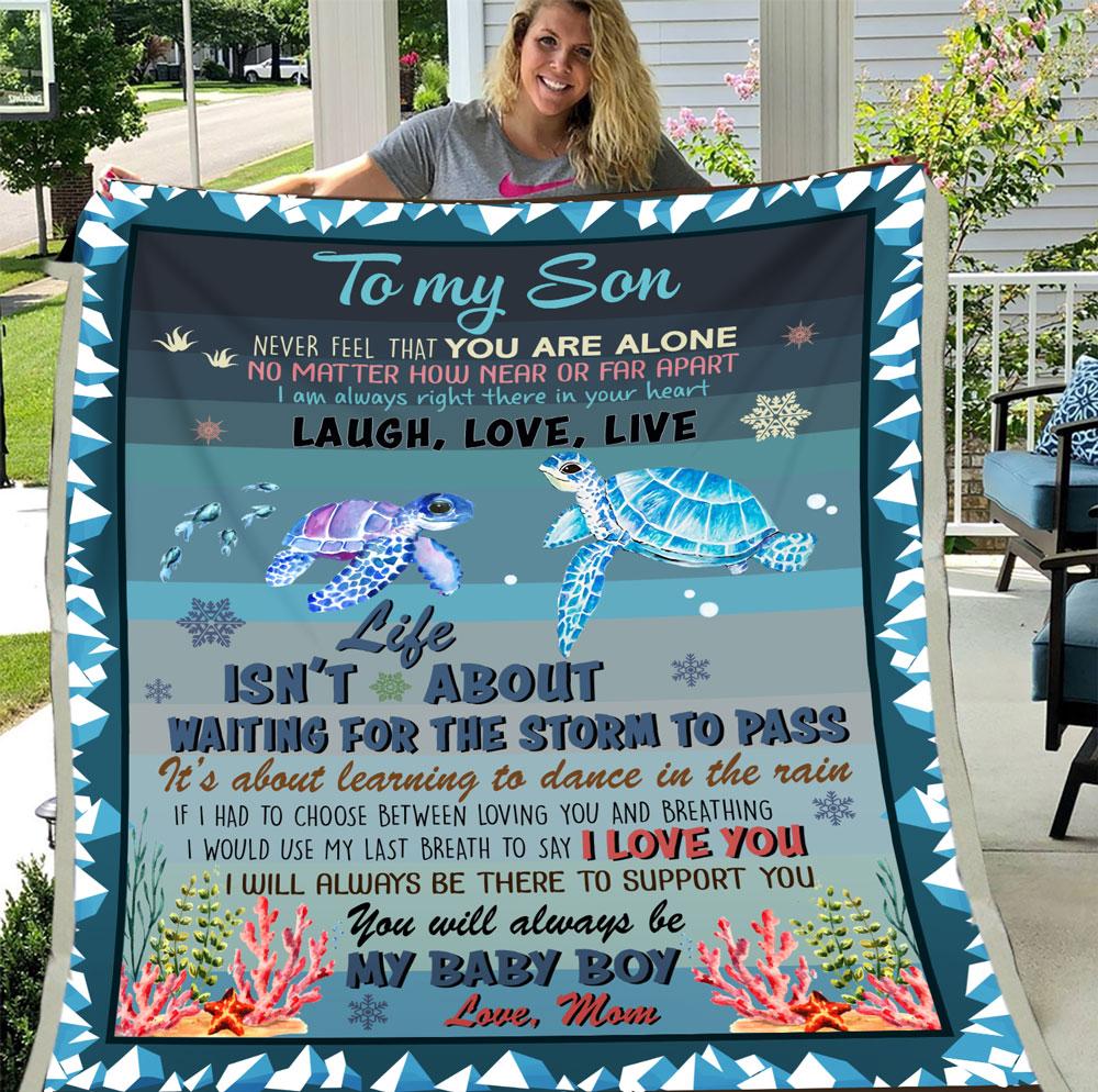 To My Son, Gift For Son From Mom, Birthday Gift For Son, To My Son Sea Turtles Fleece Blanket