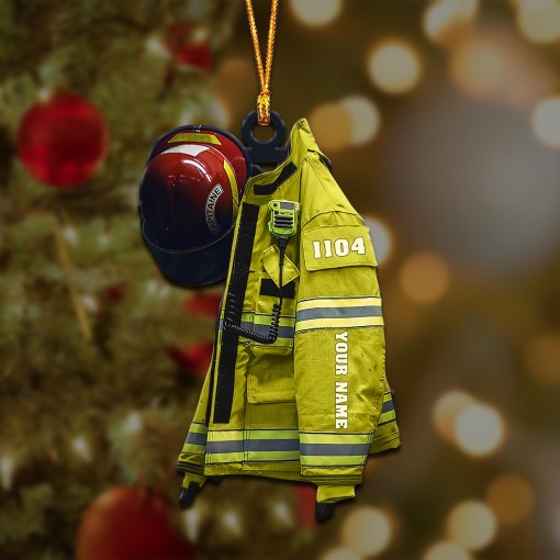 Yellow Firefighter Ornament, Custom Fireman Gifts, Christmas Gifts