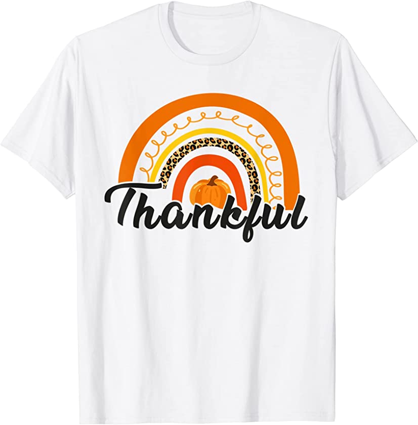 Thankful Thanksgiving Leopard Rainbow Shirt for Women Kids T-Shirt