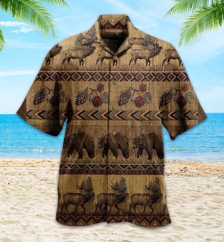 Waybackapparel Moose And Bear 3D Hawaiian Shirt