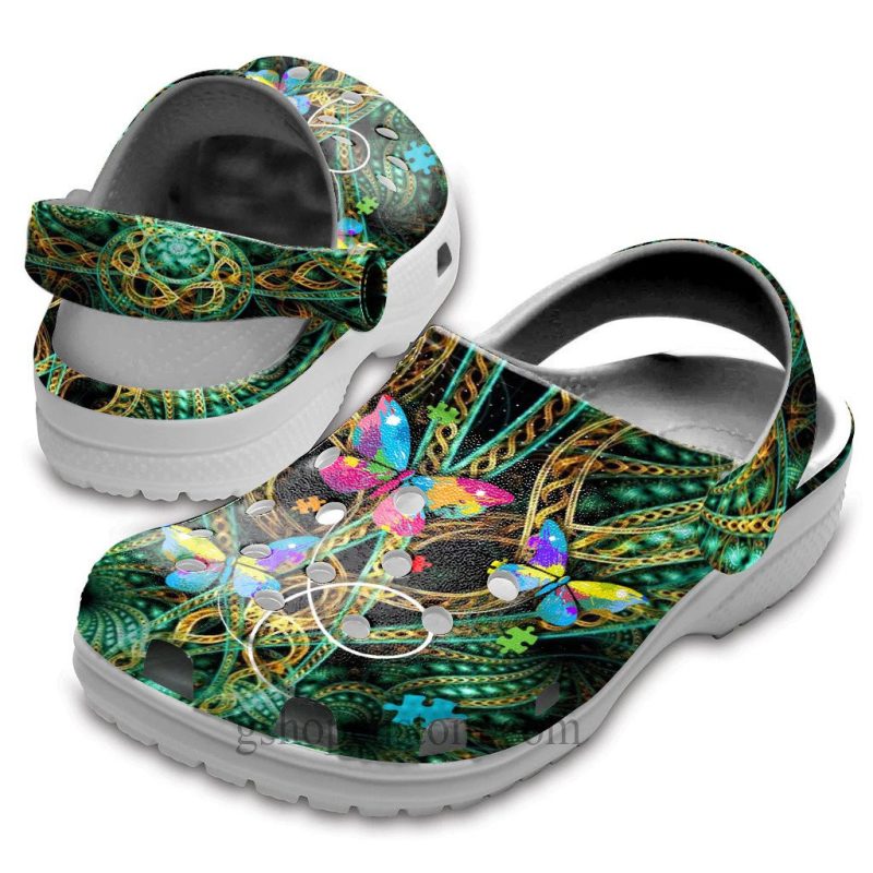 Butterfly Autism Flower Hippie Shoes – Hippie Be Kind Butterfly Shoes Croc Clogs Gifts Women