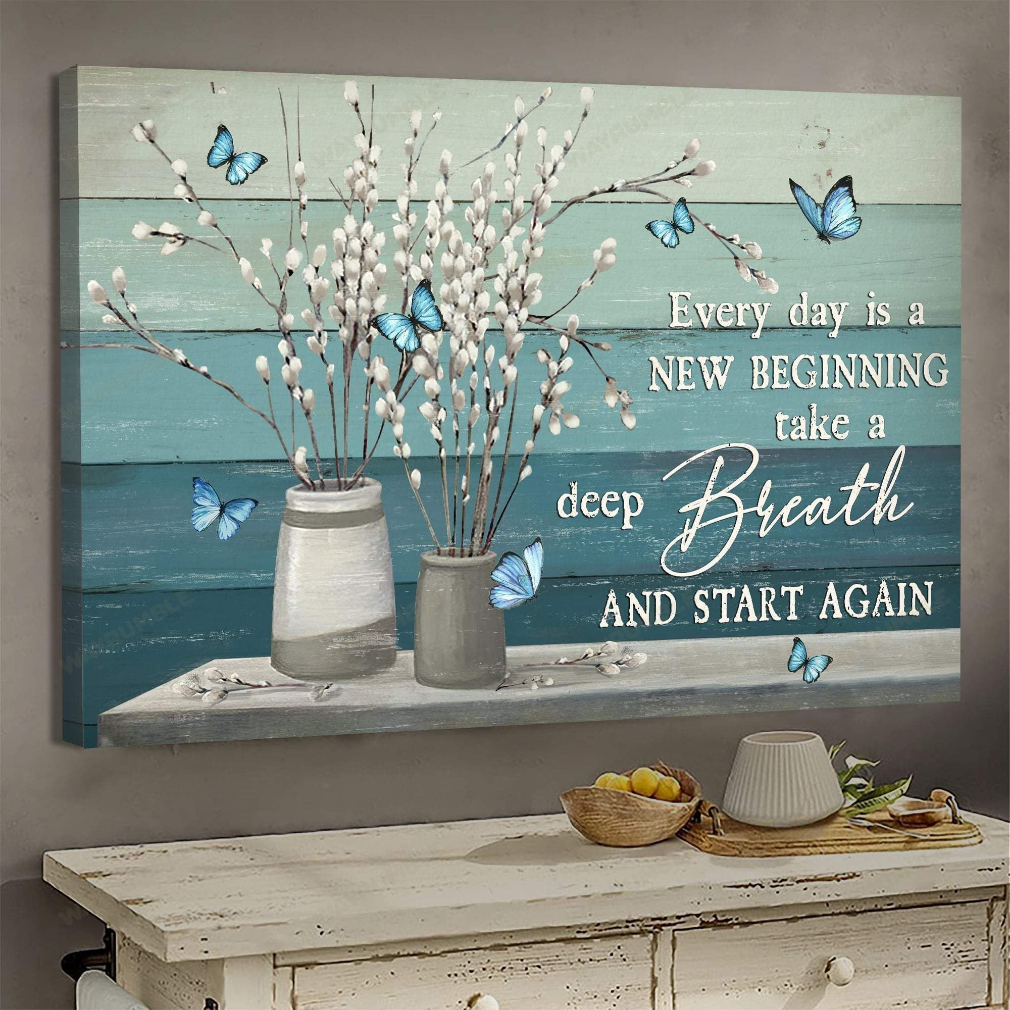 Blue Butterflies Poster – Take A Deep Breath And Start Again Canvas Home Decoration Birthday Gifts For Women Girl Friend – Gigo Smart