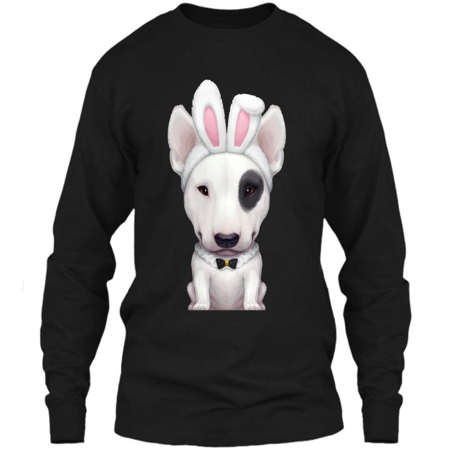 Bull Terrier with Eye Patch in Easter Bunny Costume T-Shirt LS Ultra Cotton Tshirt