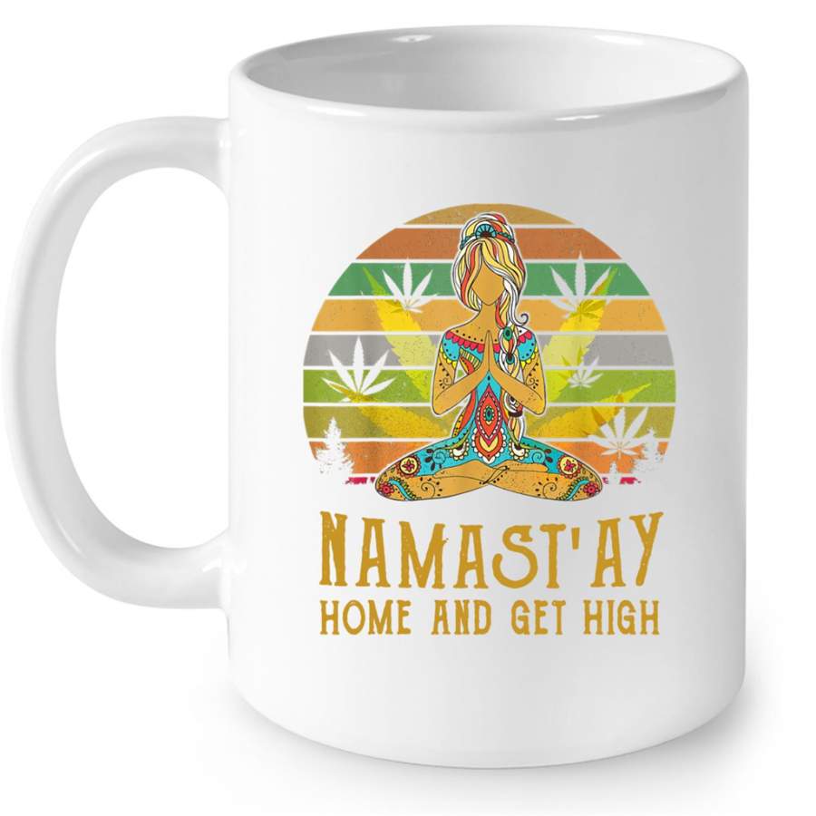 Vintage Namast’ay Home And Get High Yoga Girl – Full-Wrap Coffee White Mug