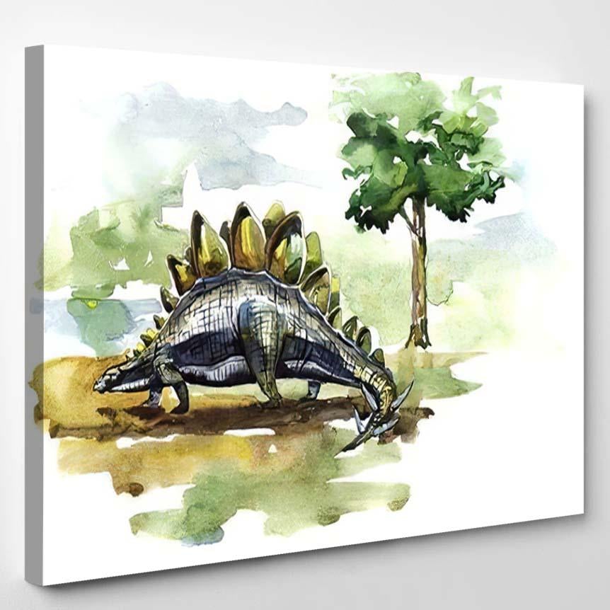 Stegosaurus Dinosaur Watercolor Painting – Dinosaur Animals Canvas Print