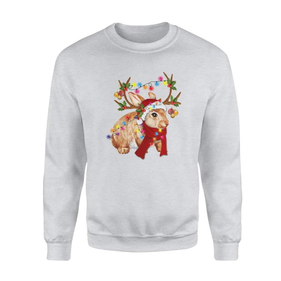 Rabbit Gorgeous Reindeer Christmas Hat Red Scarf Funny Merry Christmas Light Xmas Sweatshirt T shirt Christmas Gift Ideas