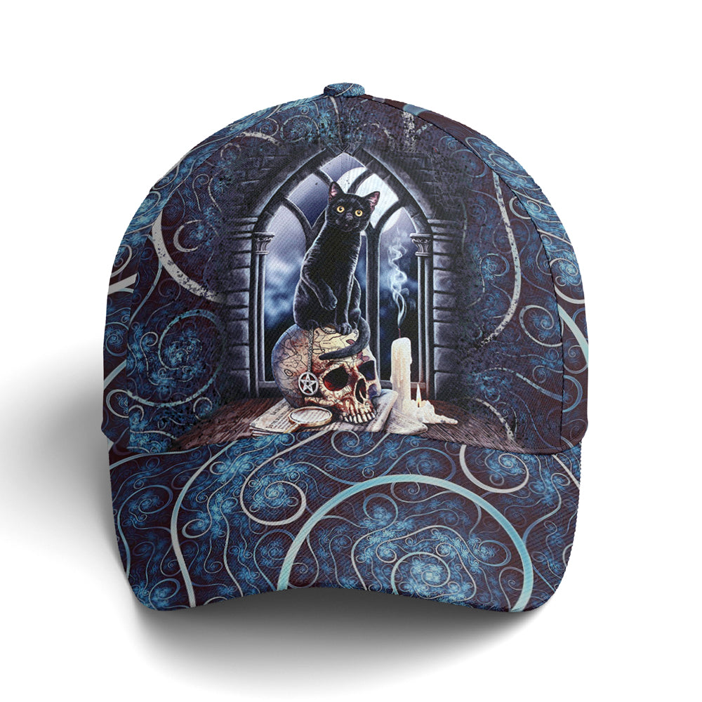 Mystical Black Cat And Skull Baseball Cap Coolspod