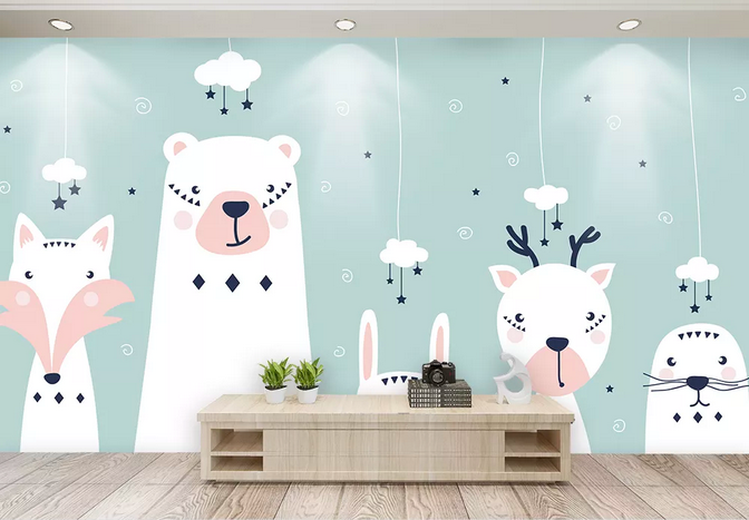 3D Cartoon Animal Child Wall Mural Wallpaper 366