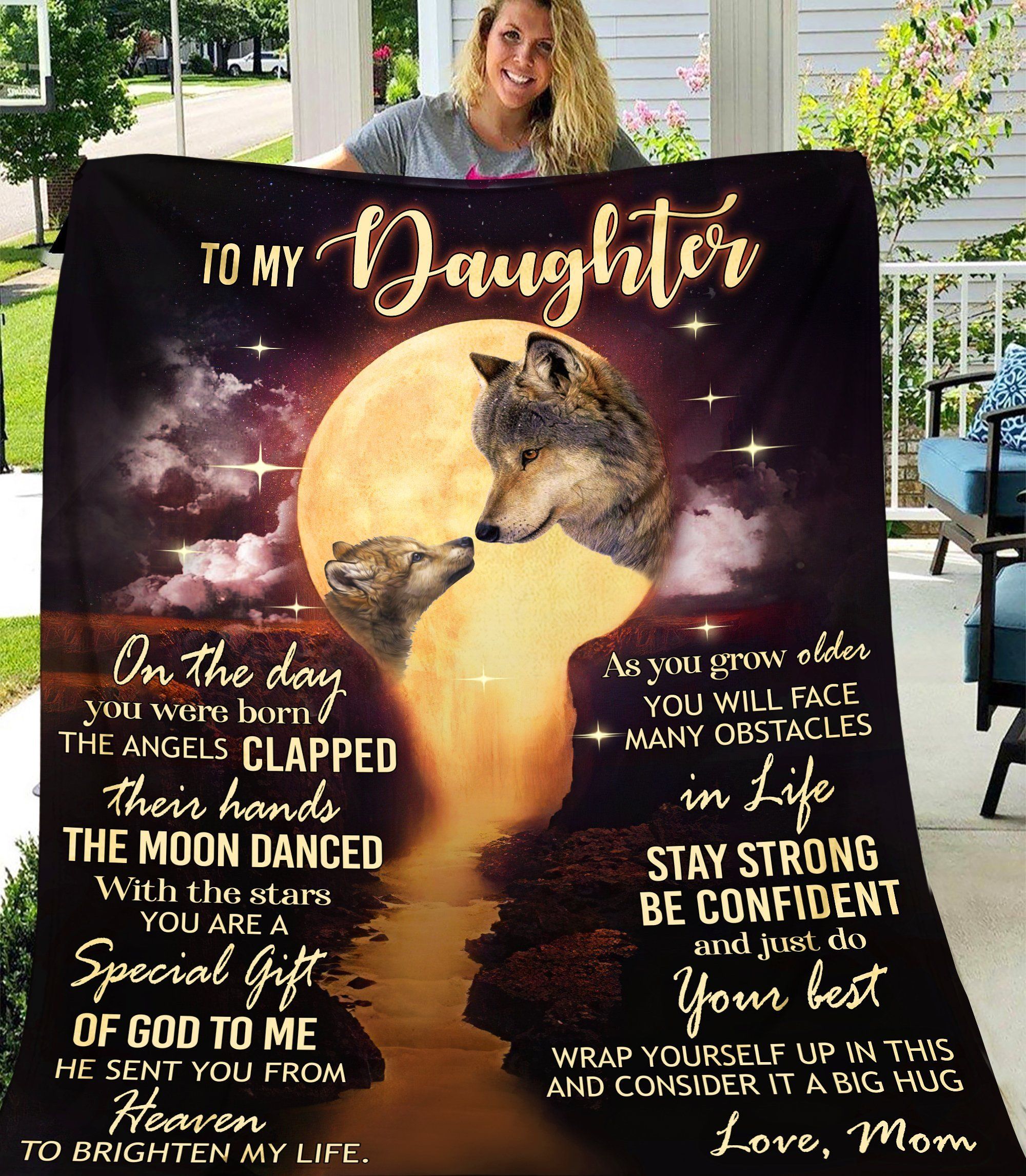 Wolf And Moon To My Daughter On The Day You Were Born Blanket Gift For Daughter From Mom Birthday Gift Home Decor Bedding Couch Sofa Soft And Comfy Cozy