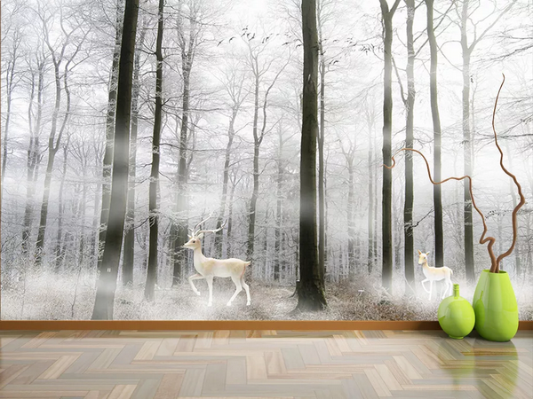 3D Foggy Forest Animal Elk Wall Mural Wallpaper Lqh 358