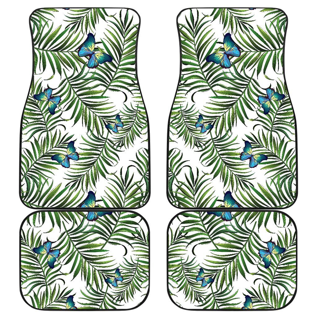 Tropical Butterfly Pattern Print Front And Back Car Floor Mats, Front Car Mat