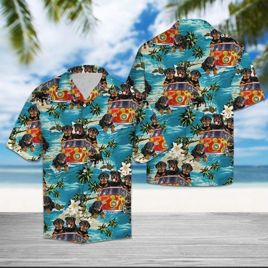 ?Rottweiler Dog Happy Tropical Hawaiian Aloha Shirts Aloha Shirts