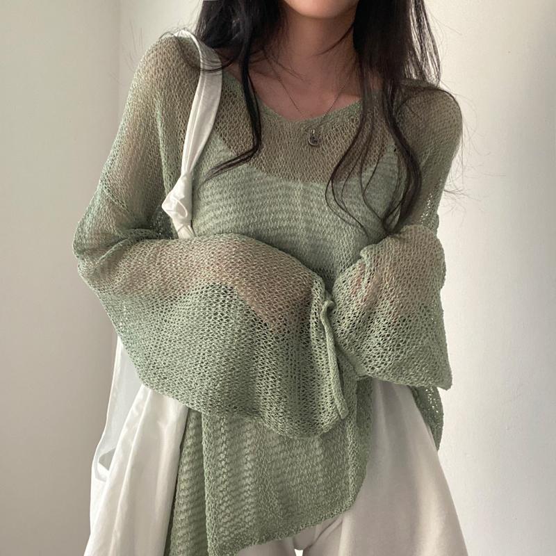 Asymmetrical Knitted Hollow Out Women Sweater Pullovers Autumn 2022 Solid Loose Flare Sleeved Casual Female Pulls Outwear Tops alx