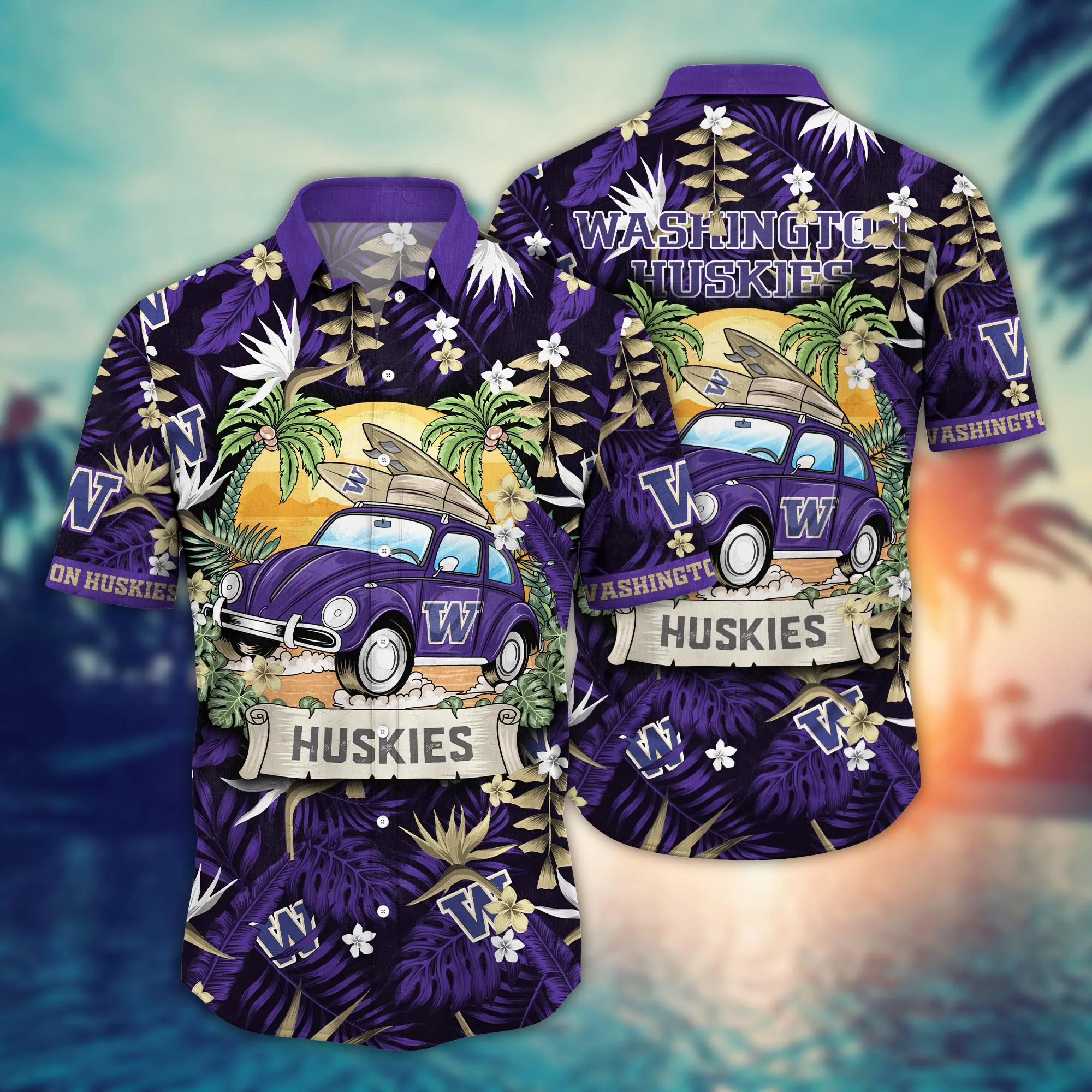 Washington Huskies NCCA Hawaiian Shirt Sundowntime Aloha Shirt