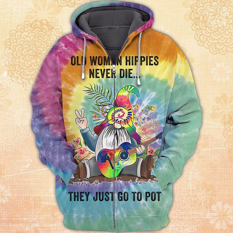 Old Hippie Woman Never Die 3D Zipper Hoodie