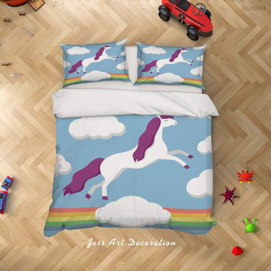 3D Blue Unicorn Rainbow Clouds Quilt Cover Set Bedding Set Duvet Cover Pillowcases SF1