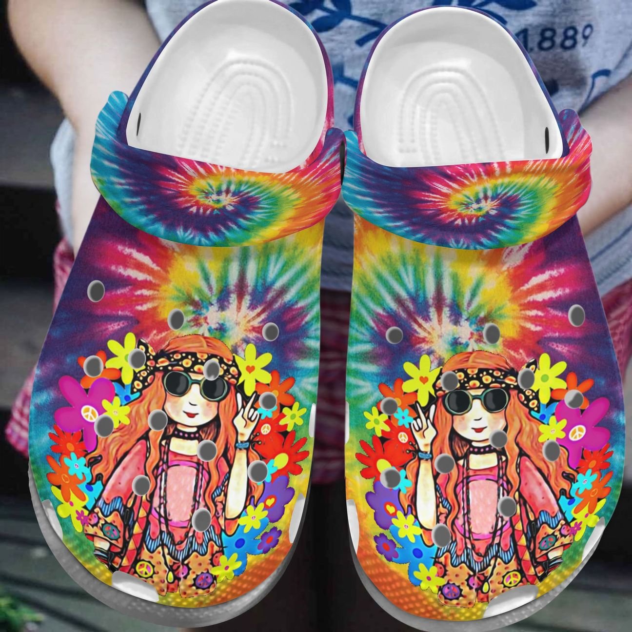 Hippie Personalized Clog, Custom Name, Text, Color, Number Fashion Style For Women, Men, Kid, Print 3D Hippie Girl