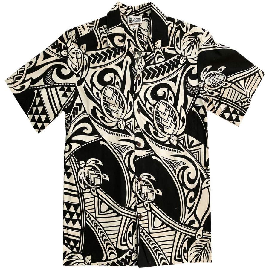 Ancient Turtle Glyph Black Hawaiian Shirt