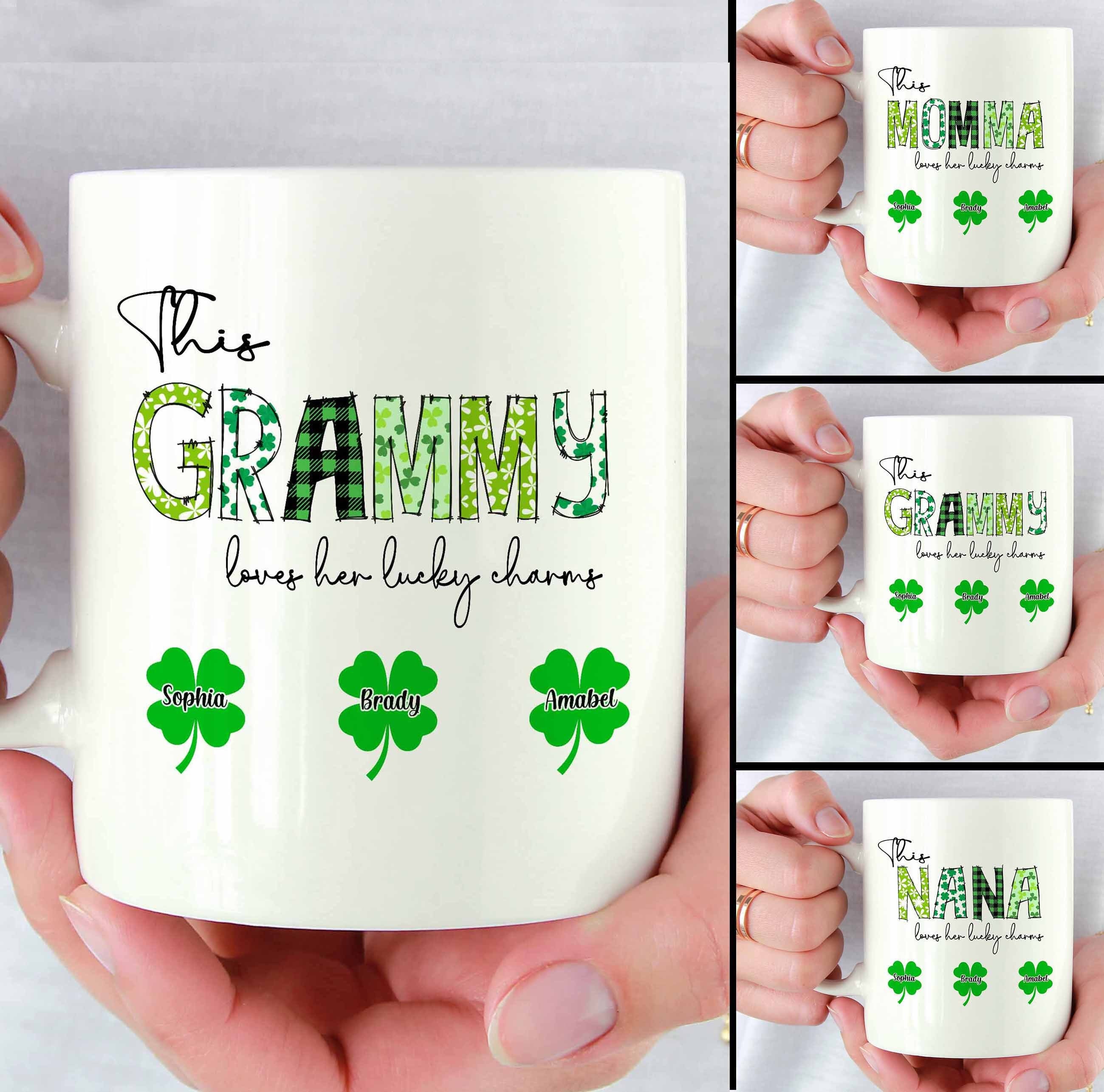 Personalized This Grammy Loves Her Lucky Charm Mug, Mother’s Day Gift, Lucky Vibes Shamrock Mug, Gift For Mom, Grandma, Gift From Child.