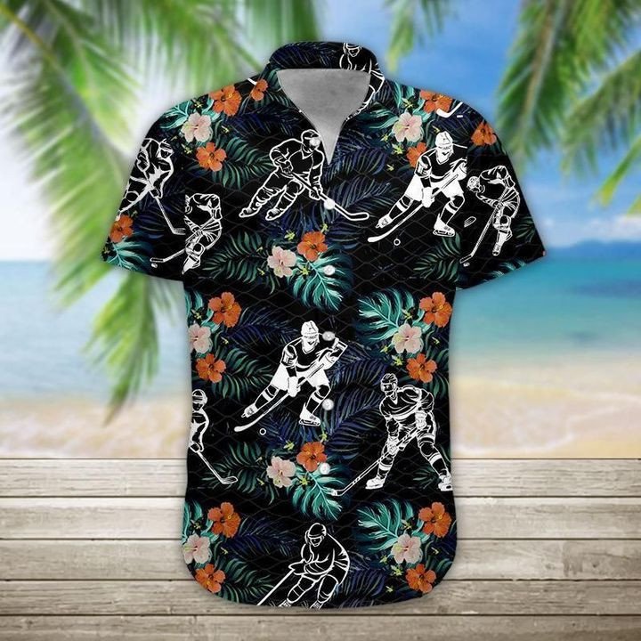 Hockey Lover Tropical Hawaii Graphic Print Short Sleeve Hawaii Casual Shirt Ha99622