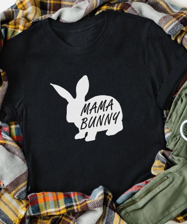 Bunny Mama Printed Black Tee Gsge