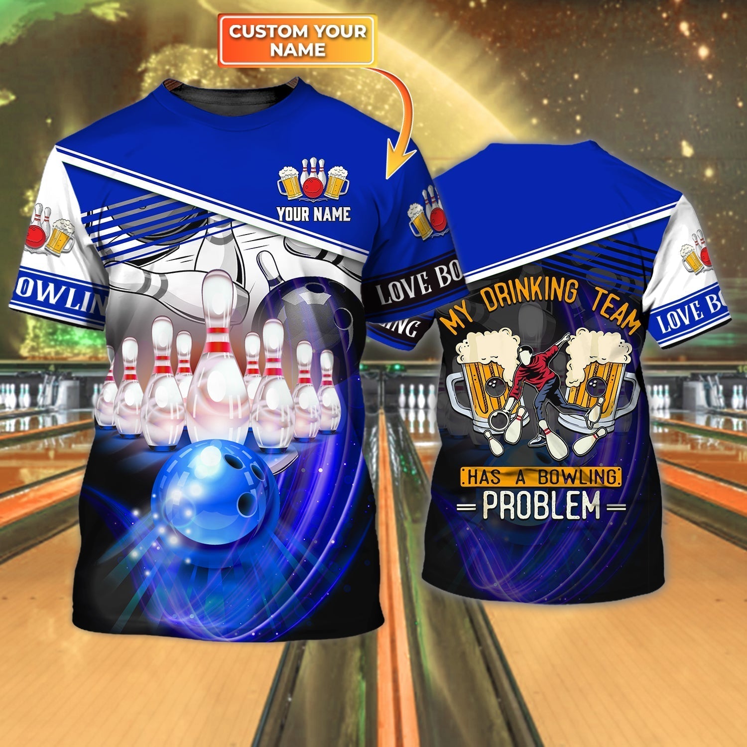 Customized 3D All Over Printed Blue Bowling Tshirt, Bowling And Beer T Shirts, Love Bowling Shirts