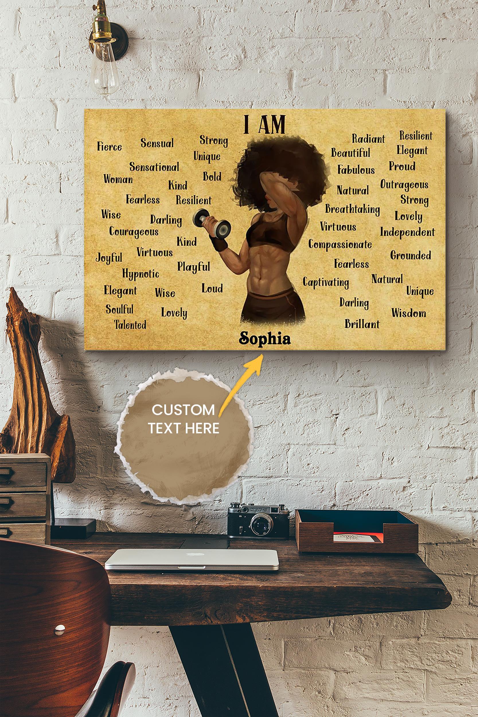 Fitness Quotes Personalized Poster – Women Wall Art – Gift For African Woman Home Decor Gymer Gym Decor Wrapped Canvas