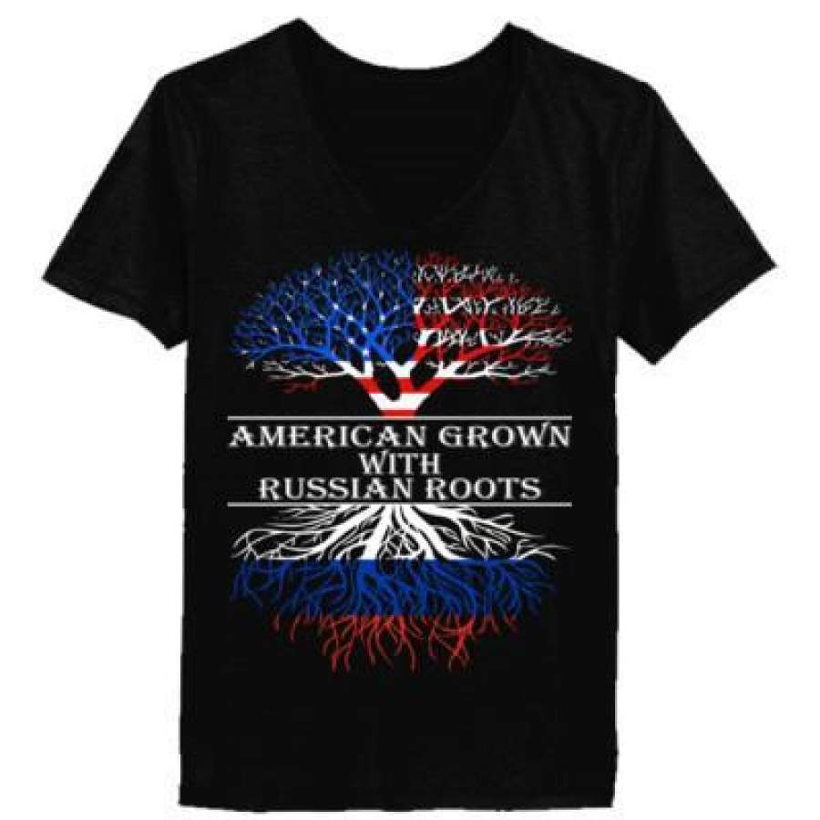 AGR American Grown With Russian Roots – Ladies’ V-Neck T-Shirt