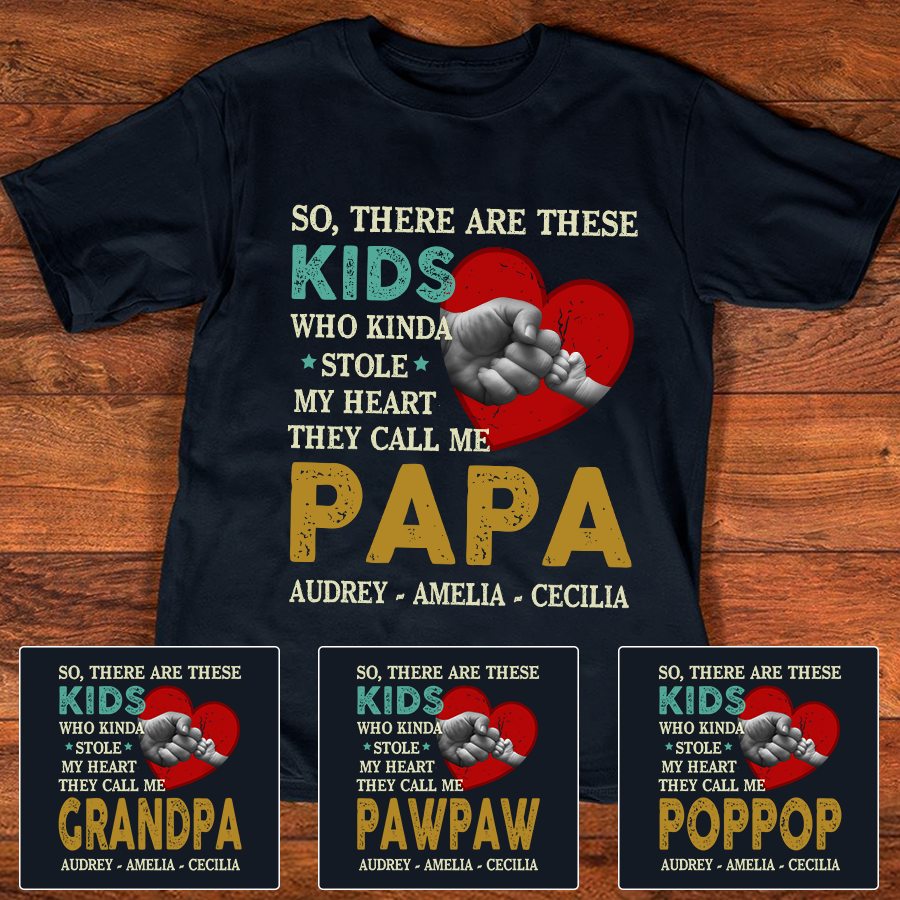 Vintage Shirt, Gift for Papa, Grandpa, PopPop, Custom Nickname and Grandkid’s Names