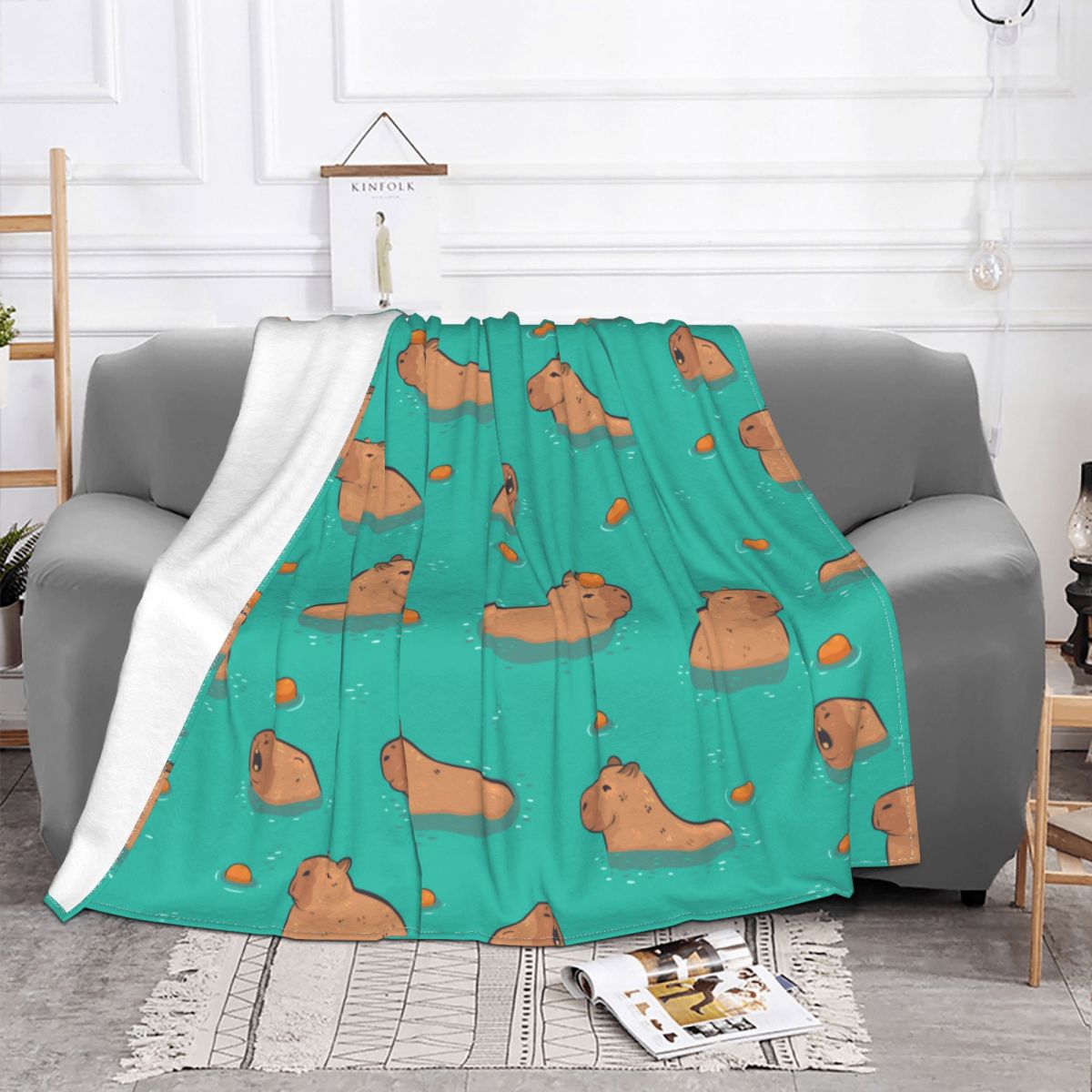 Capybara In The Water Blankets Velvet All Season Cute Animal Multifunction Lightweight Throw Blanket for Sofa Outdoor Bedspread alx