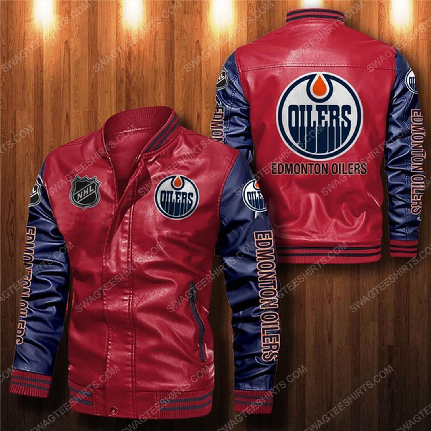 [Special Edition] Edmonton Oilers All Over Print Leather Bomber Jacket – Maria