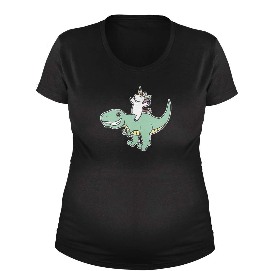 Unicorn Riding A Dinosaur Maternity Pregnancy Scoop Neck T-Shirt